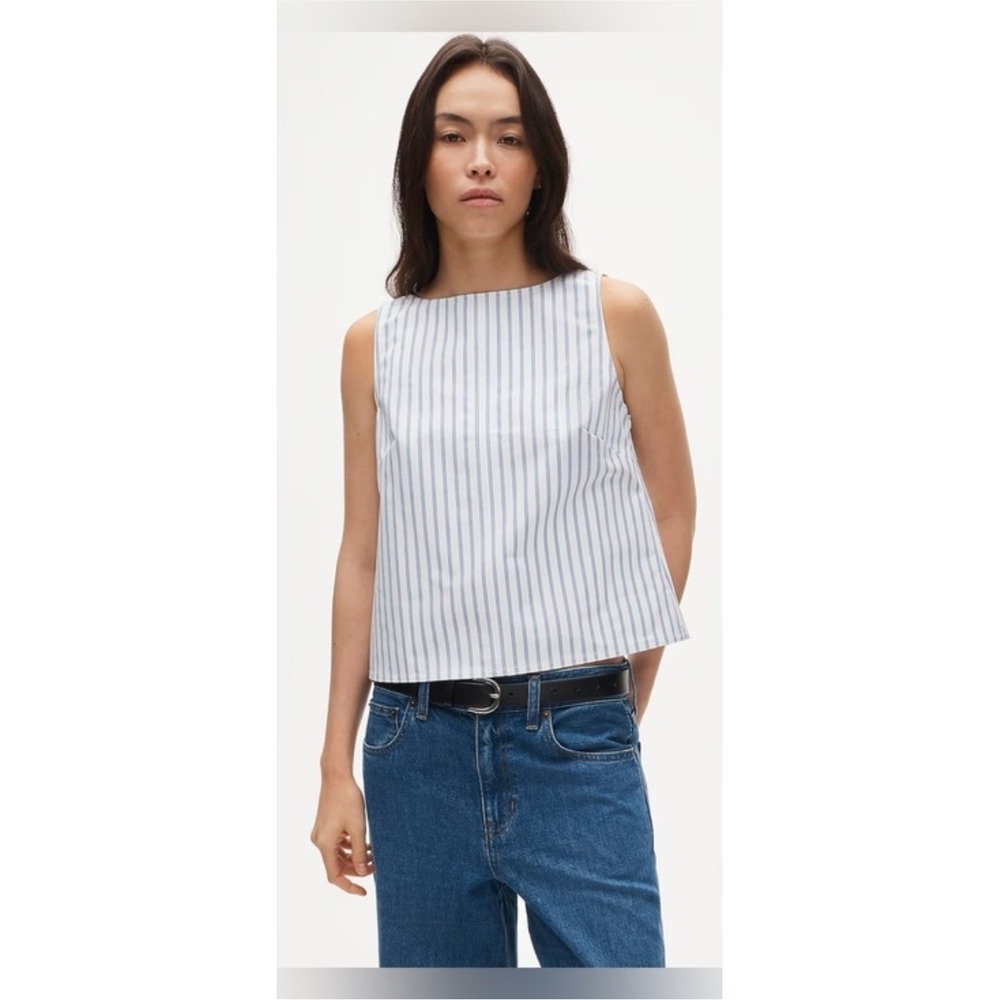 J.Crew Blue White Striped Sleeveless V-Back Boat Neck Top CV050 Size 8 NWT $118